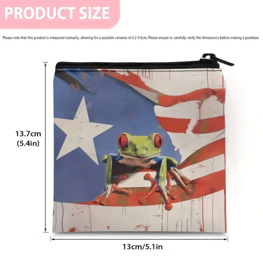 Coqui Tree Frog on Puerto Rico Flag Travel Organizer Cosmetic Coin Bag Wallet